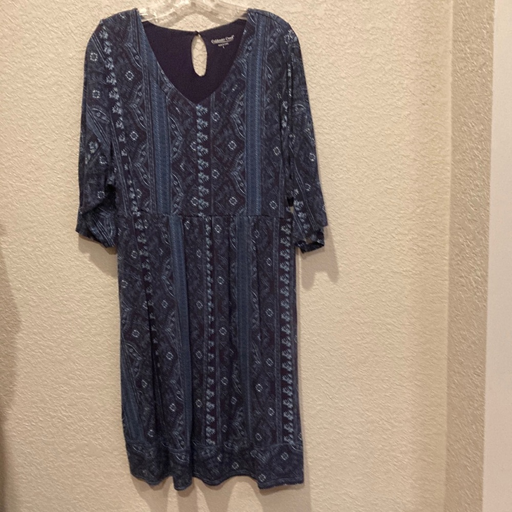 Coldwater Creek soft knit knee length navy blue dress, Large